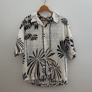 Zara Black and White Palm Print Dress Shirt